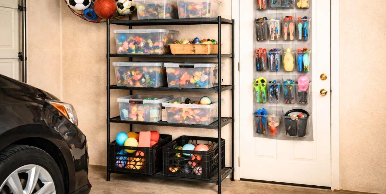 Organized garage storage for kids' toys