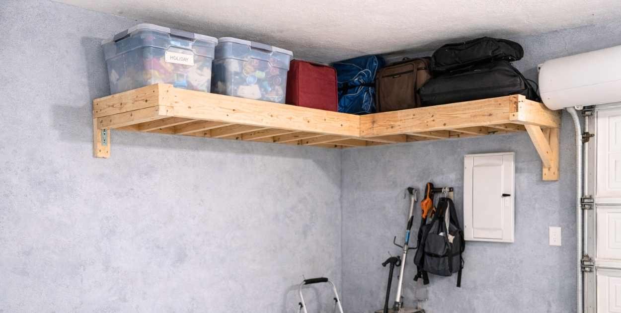 Overhead storage loft in garage