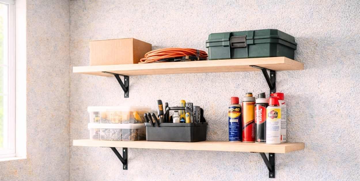 Garage tool storage shelves