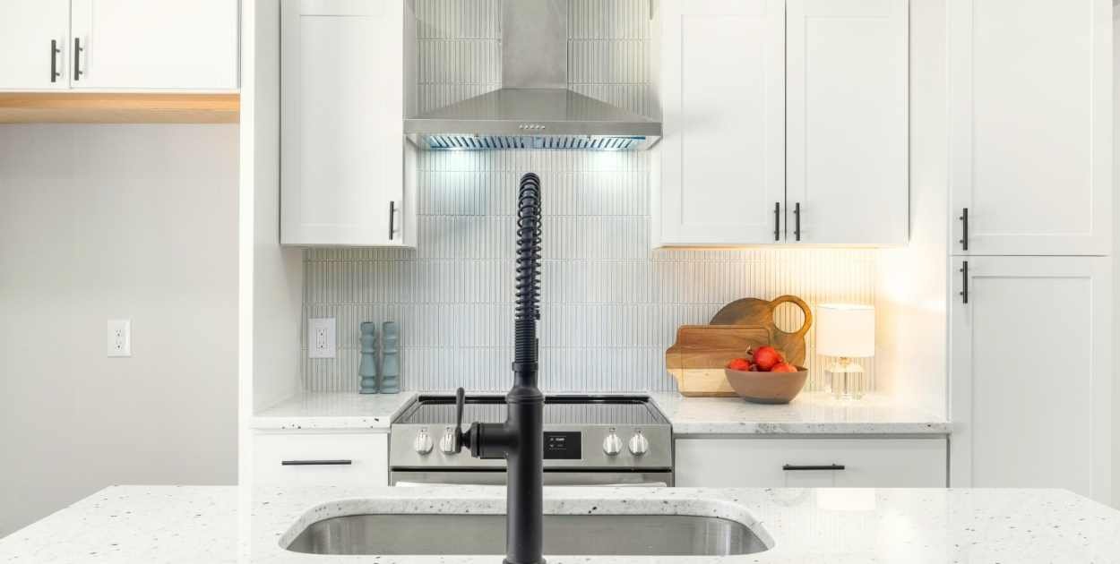 real kitchen peel and stick backsplash close up realistic lighting