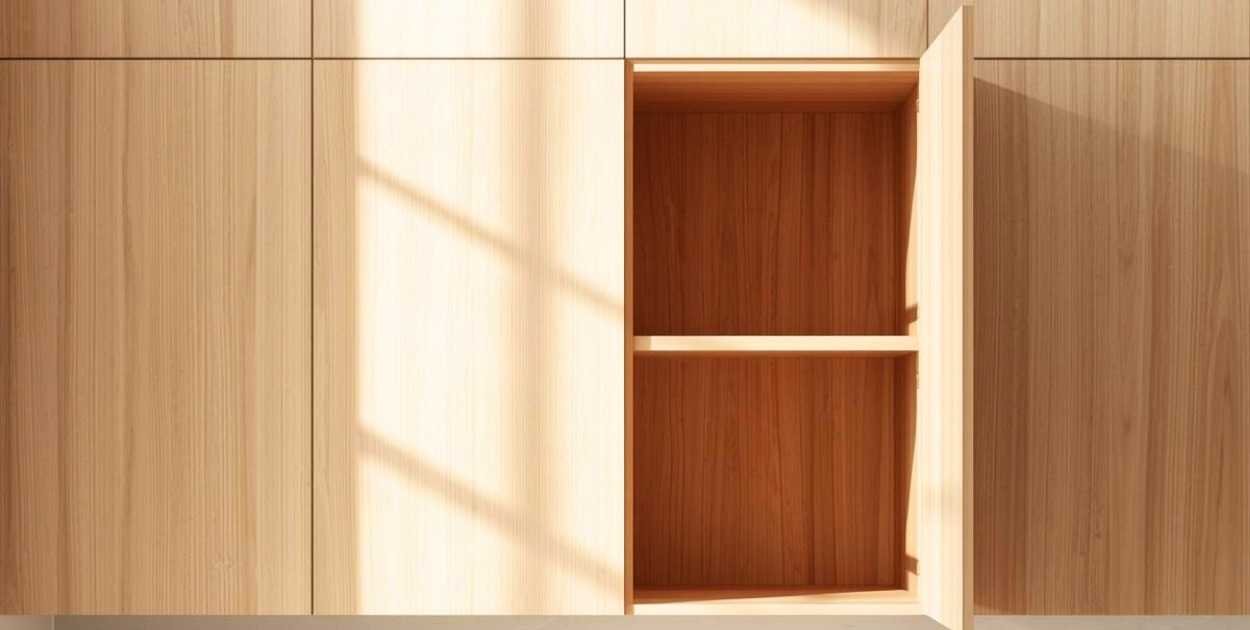 kitchen cabinet with one door removed open shelf styled real home natural light