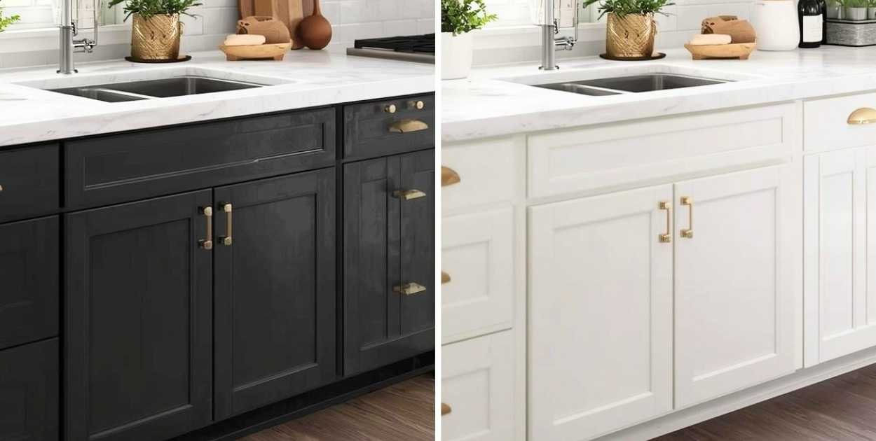cabinet hardware finishes matte black brushed brass nickel comparison kitchen
