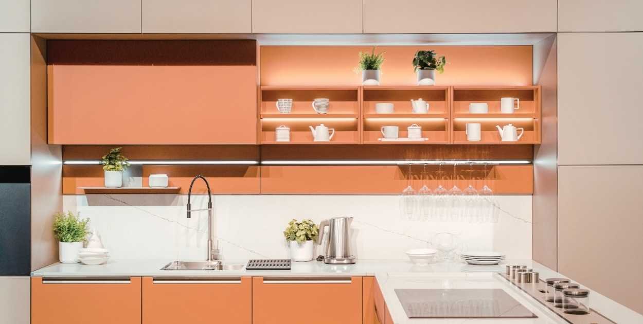 messy open kitchen shelf clutter