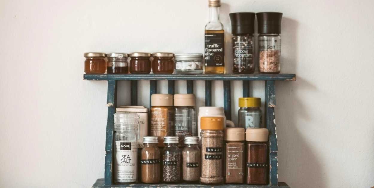 tiered spice rack cabinet all visible