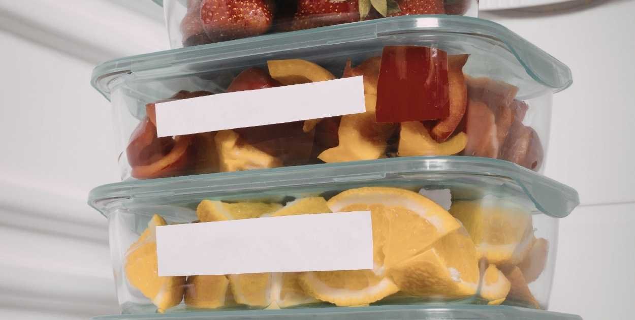 labeled meal prep containers fridge organized