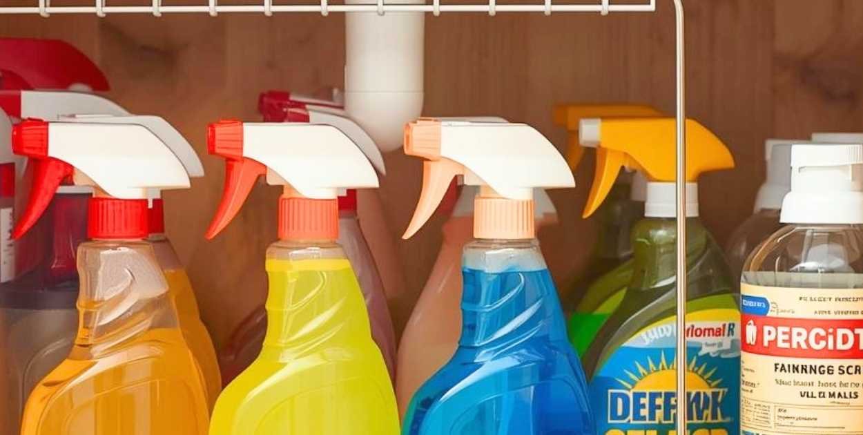 spray bottles under sink cabinet