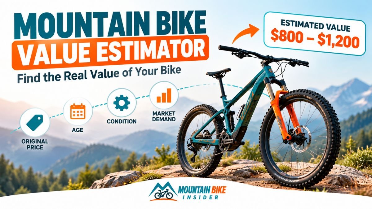 Mountain bike value estimator showing bike value factors and an estimated price range